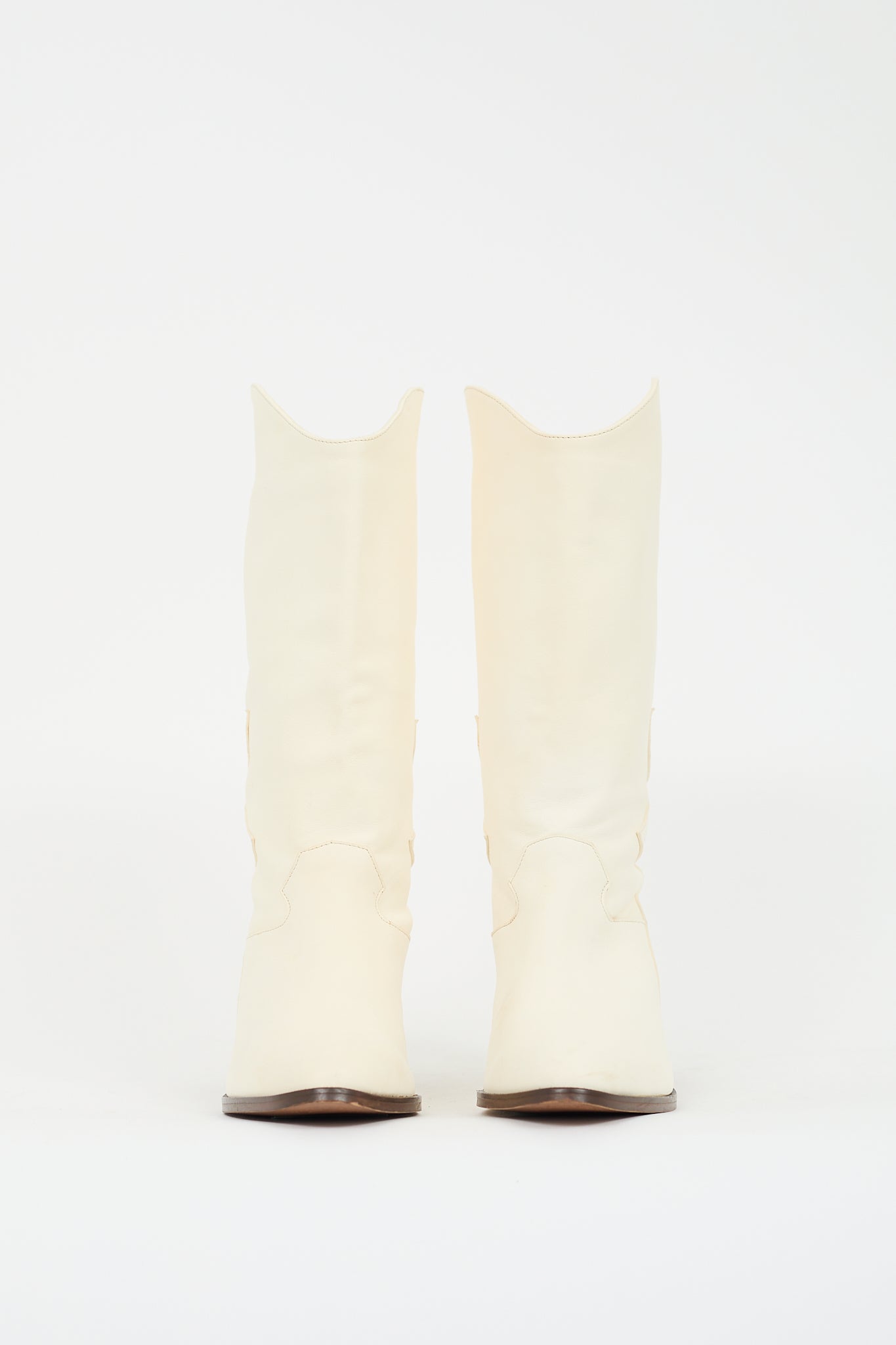Sézane Cream Leather Phoenix Western Boot