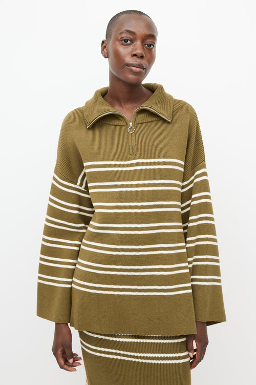 Shona Joy Green & Cream Ribbed Sweater & Skirt Set