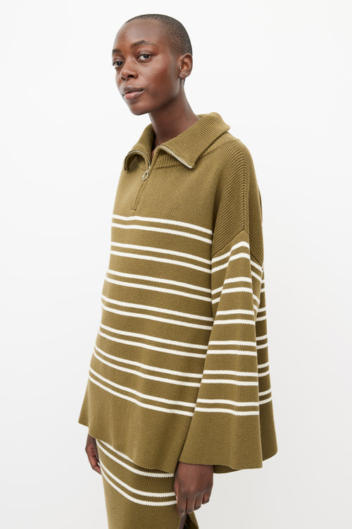 Shona Joy Green & Cream Ribbed Sweater & Skirt Set