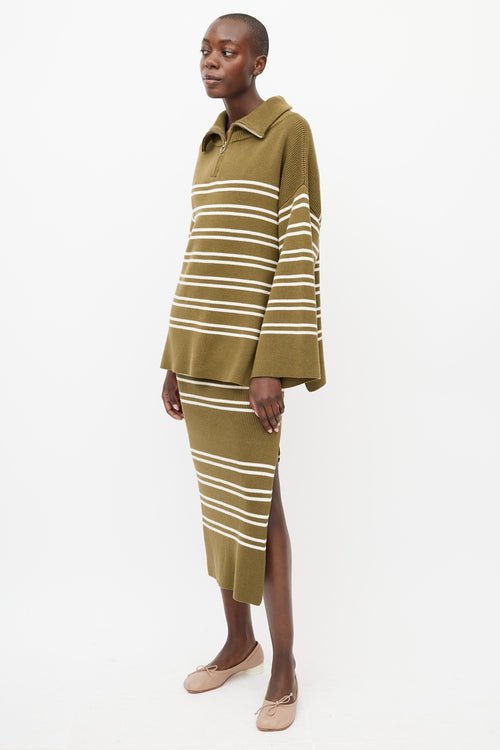 Shona Joy Green & Cream Ribbed Sweater & Skirt Set