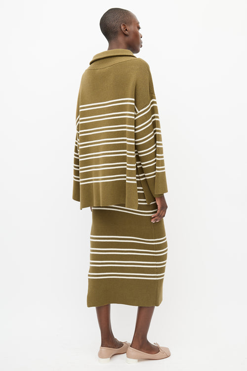 Shona Joy Green & Cream Ribbed Sweater & Skirt Set
