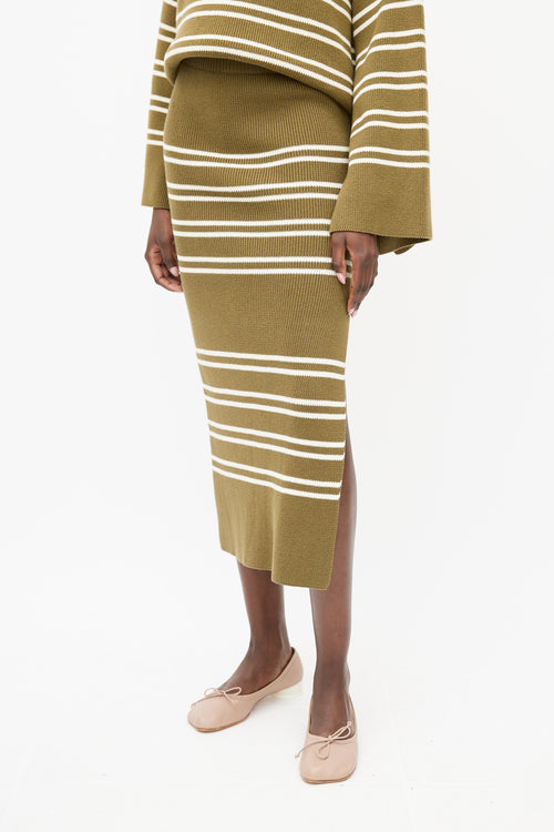 Shona Joy Green & Cream Ribbed Sweater & Skirt Set