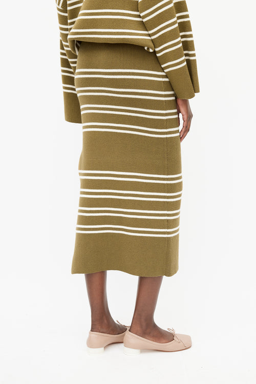 Shona Joy Green & Cream Ribbed Sweater & Skirt Set