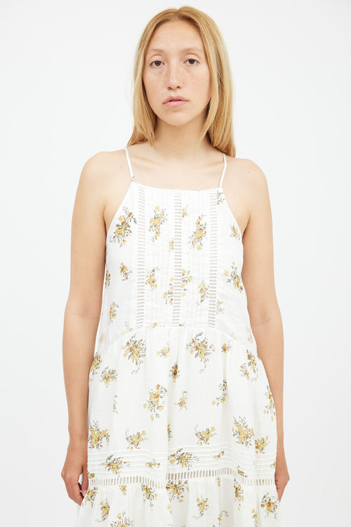 Shona Joy White & Yellow Floral Tiered Dress