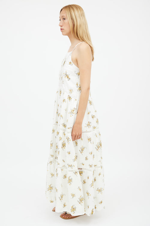 Shona Joy White & Yellow Floral Tiered Dress