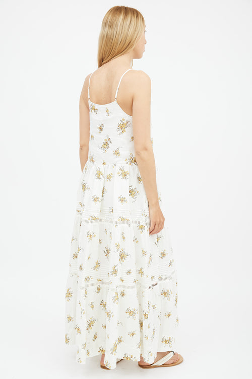 Shona Joy White & Yellow Floral Tiered Dress