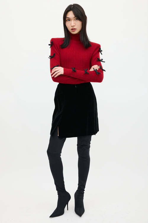 Shushu/Tong Red & Black Wool Bow Knit Sweater