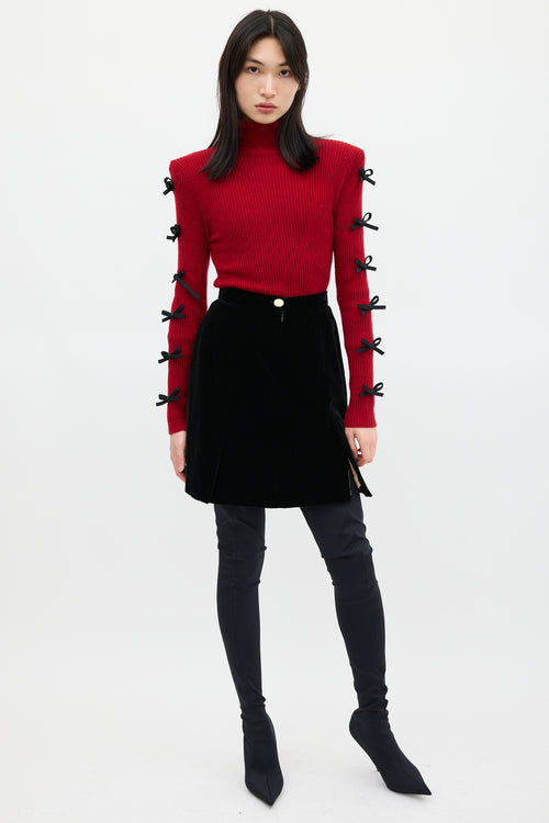 Shushu/Tong Red & Black Wool Bow Knit Sweater