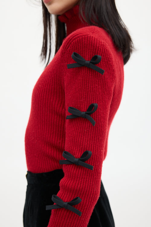 Shushu/Tong Red & Black Wool Bow Knit Sweater