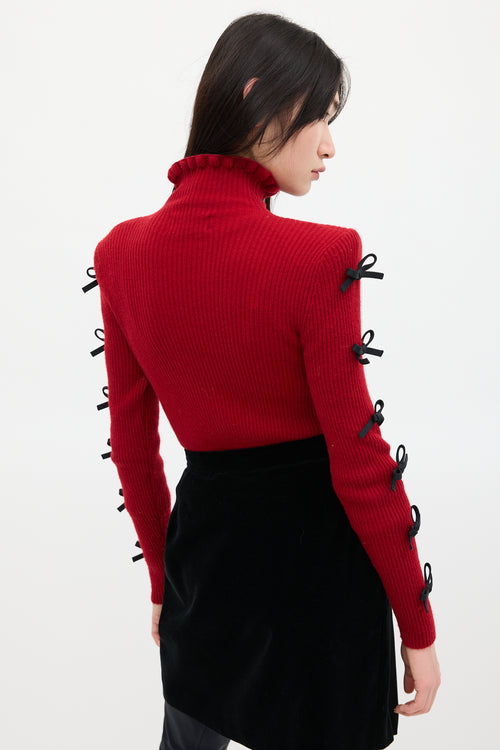 Shushu/Tong Red & Black Wool Bow Knit Sweater