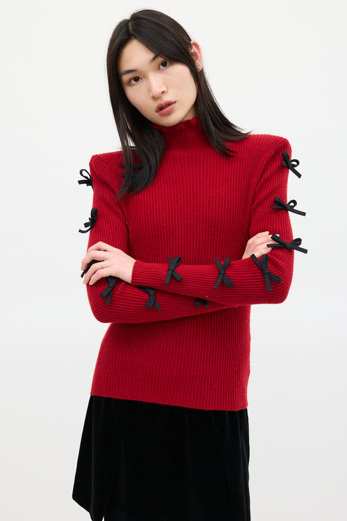 Shushu/Tong Red & Black Wool Bow Knit Sweater