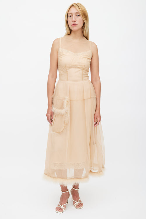 Simone Rocha Beige Tulle & Feather Sheer Dress