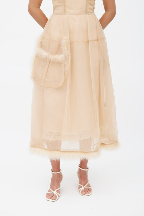 Simone Rocha Beige Tulle & Feather Sheer Dress