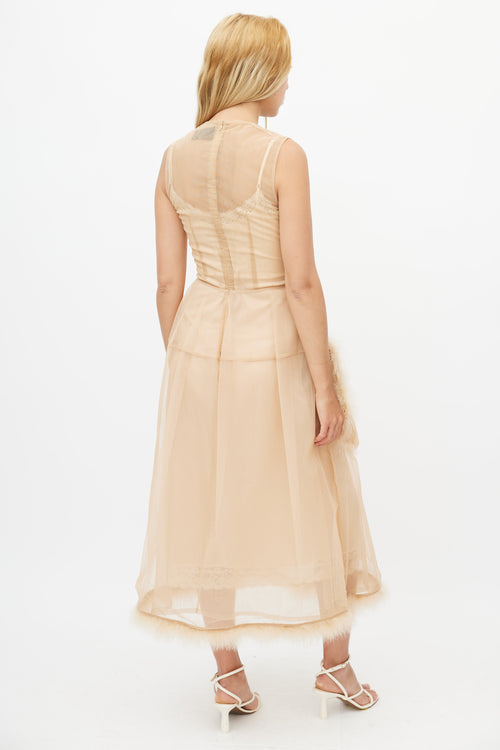 Simone Rocha Beige Tulle & Feather Sheer Dress
