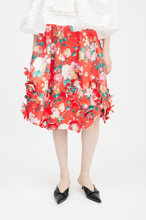 Simone Rocha Red & Multicolour Floral Applique Skirt