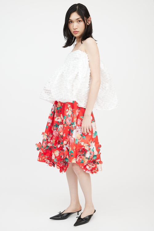 Simone Rocha Red & Multicolour Floral Applique Skirt