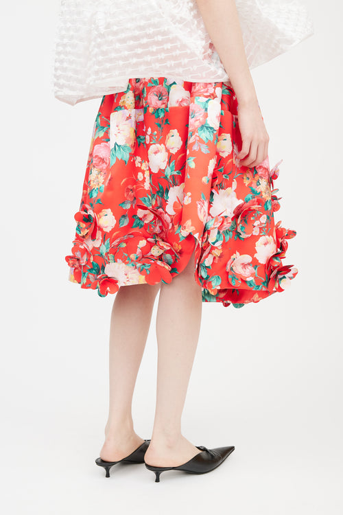 Simone Rocha Red & Multicolour Floral Applique Skirt
