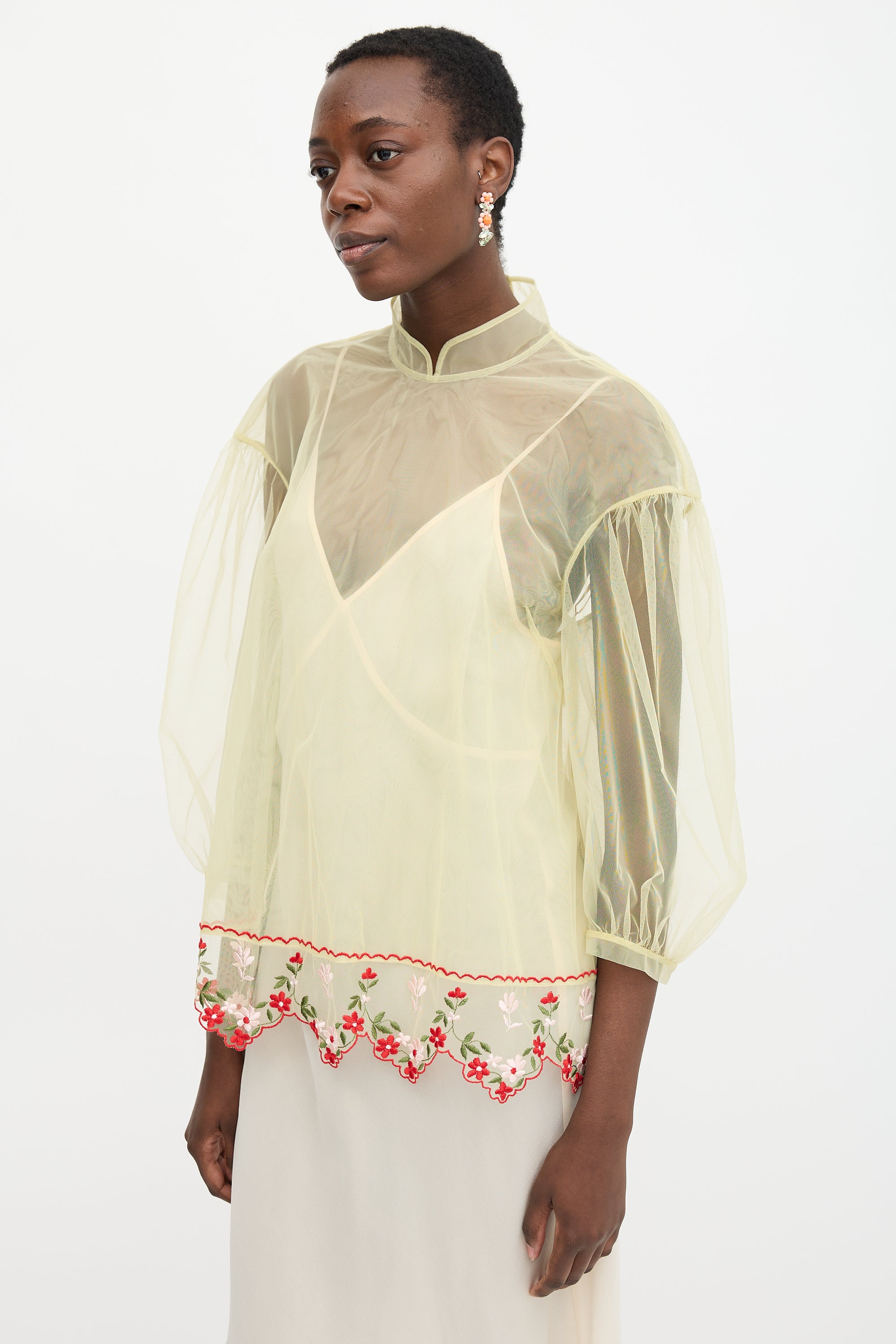 Simone Rocha Mesh Floral Embroidered Blouse