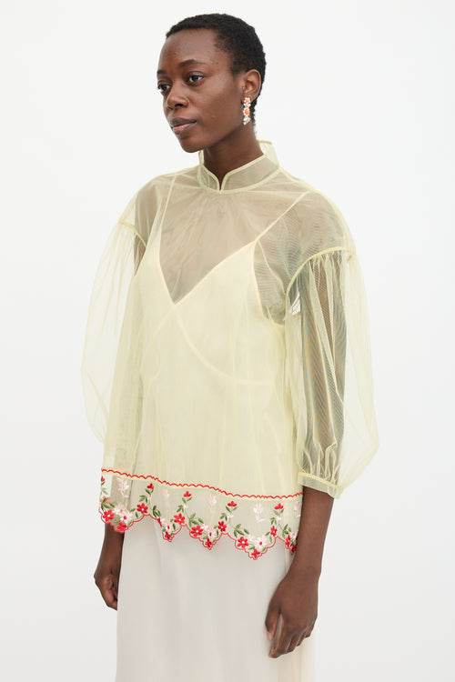 Simone Rocha Mesh Floral Embroidered Blouse