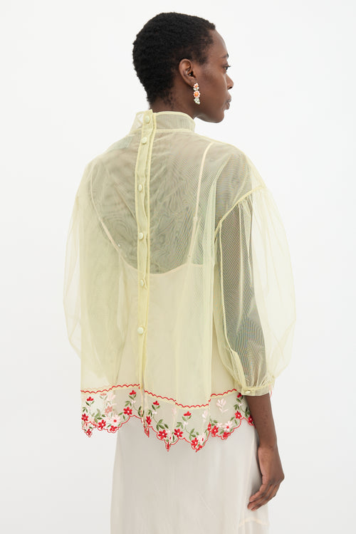 Simone Rocha Mesh Floral Embroidered Blouse