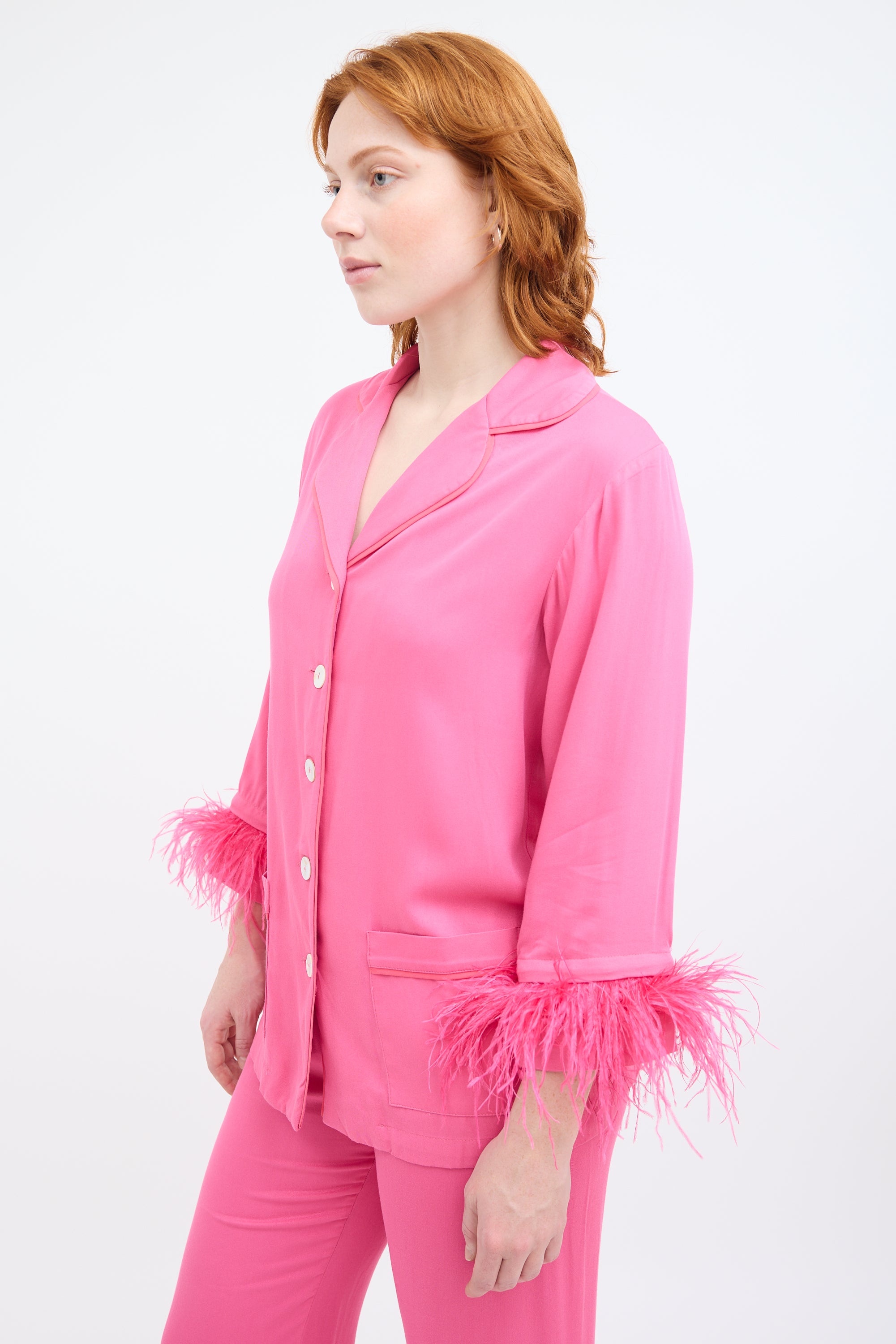 Sleeper Pink Party Feather Trim Shirt