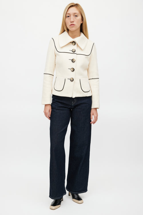 Smythe Beige Wool & Black Leather Trim Blazer