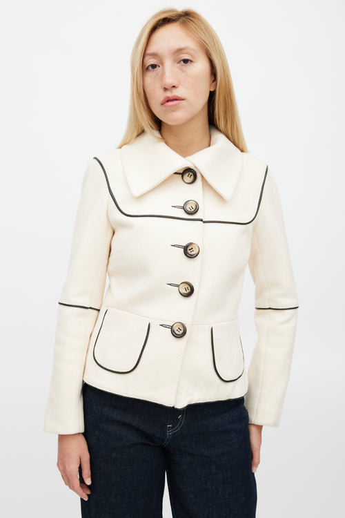 Smythe Beige Wool & Black Leather Trim Blazer