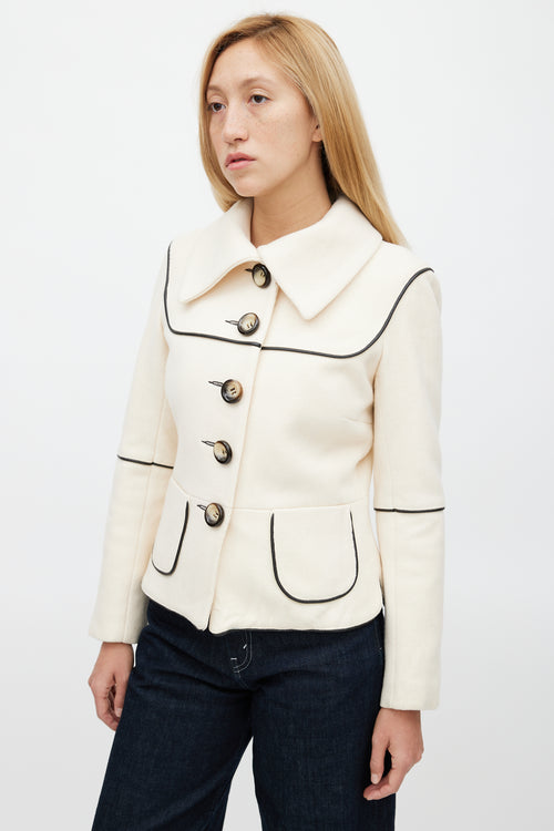 Smythe Beige Wool & Black Leather Trim Blazer