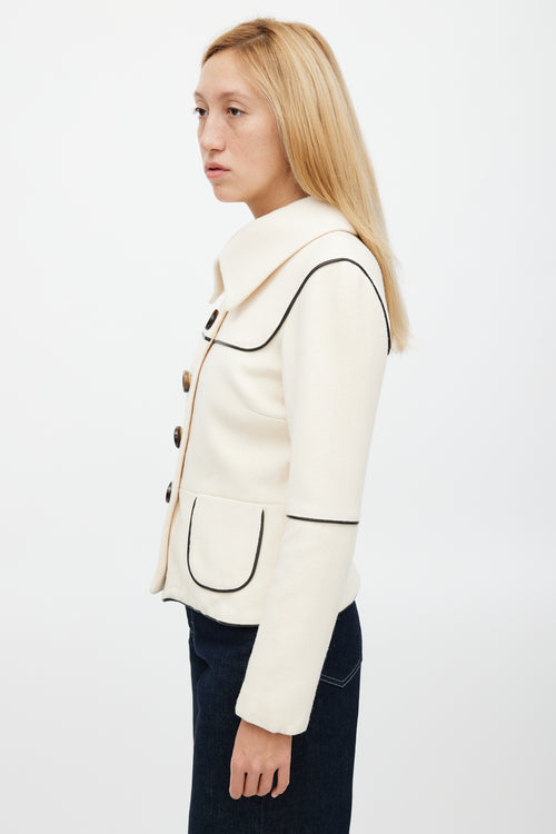 Smythe Beige Wool & Black Leather Trim Blazer