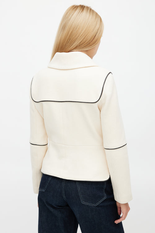 Smythe Beige Wool & Black Leather Trim Blazer