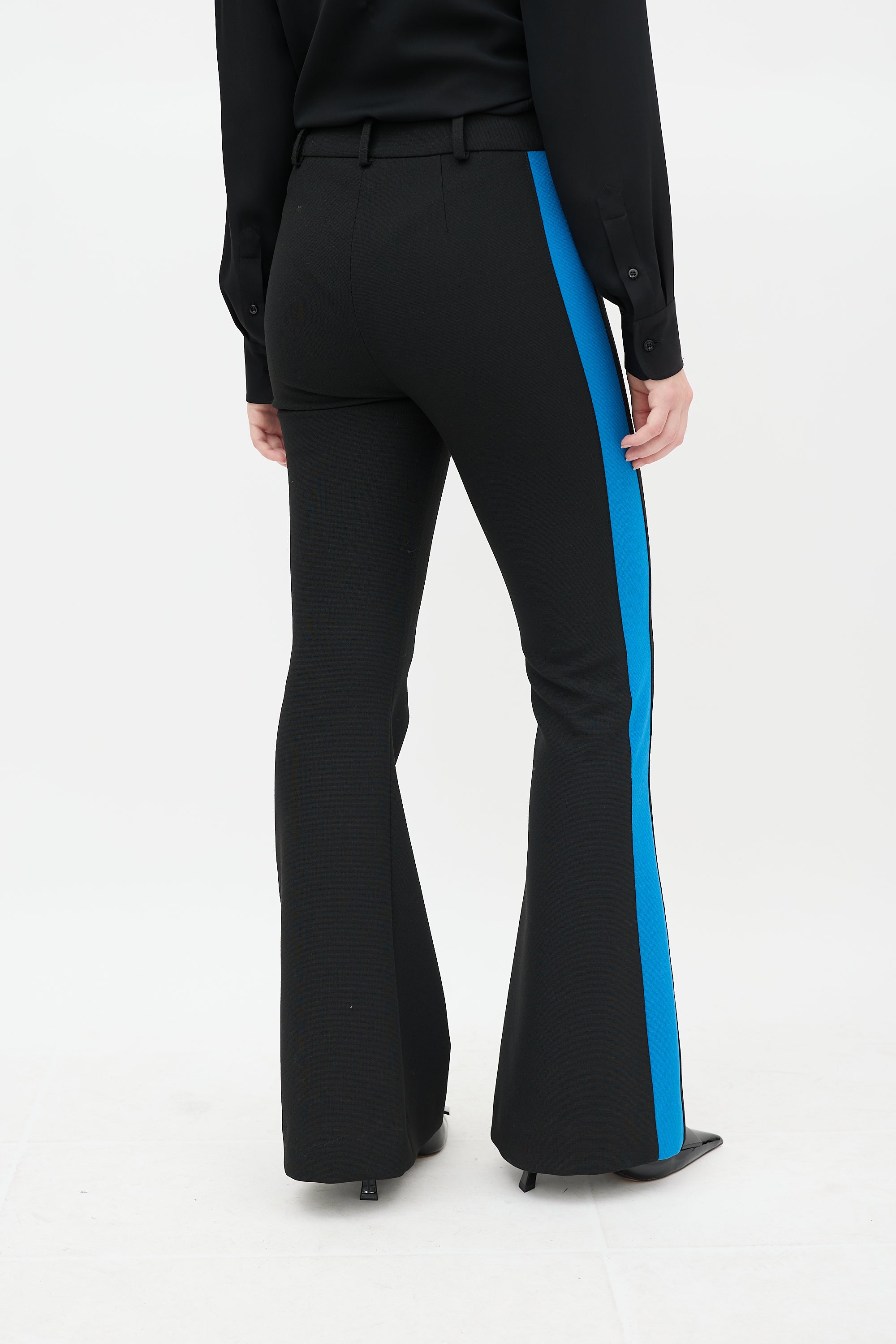 Smythe Black & Blue Striped Flared Pant