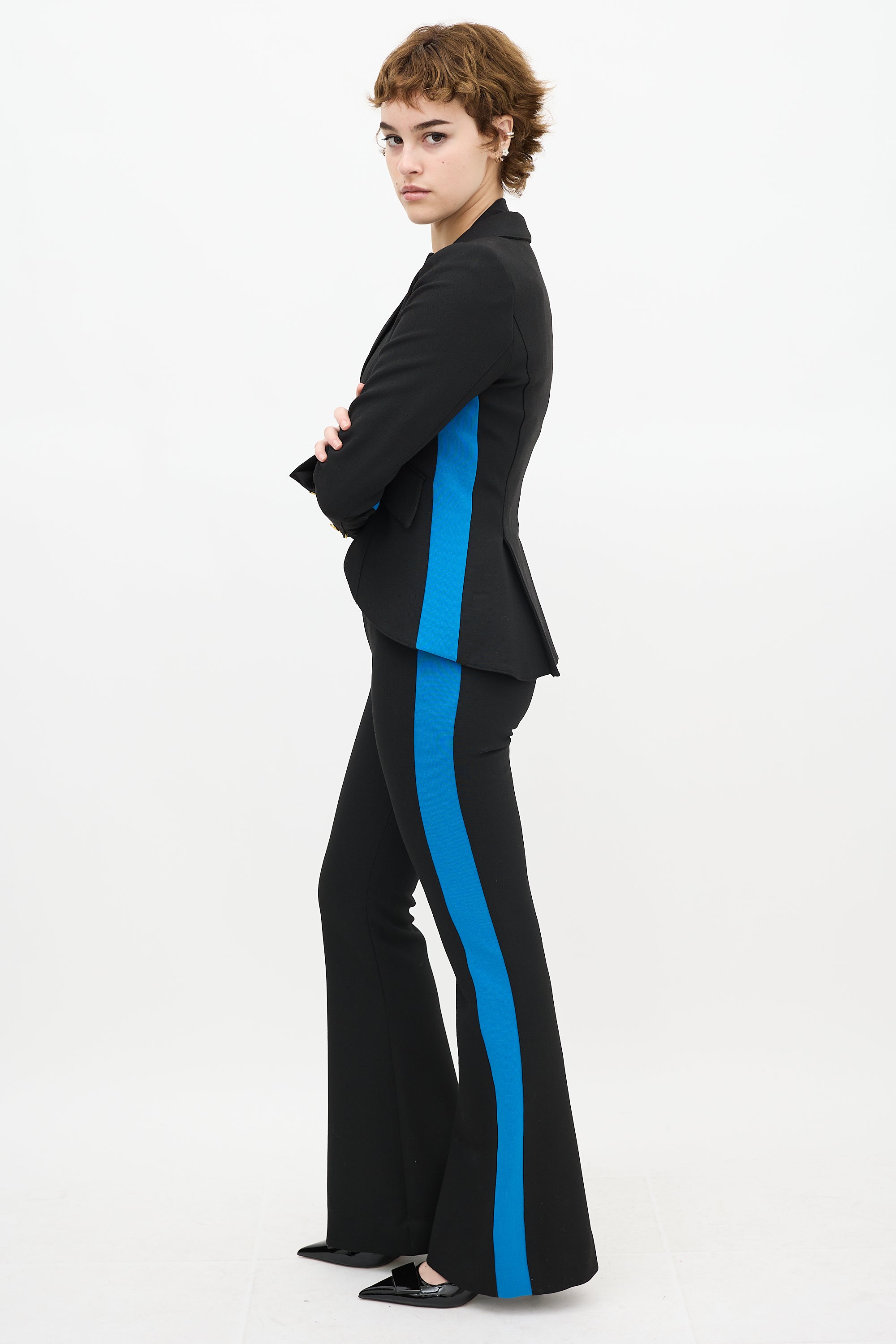 Smythe Black & Blue Striped Flared Pant