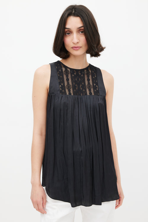 Smythe Black Satin & Lace Blouse