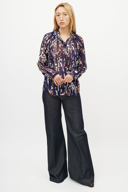 Smythe Blue & Multicolour Gathered Pattern Shirt