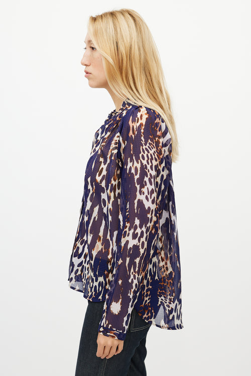 Smythe Blue & Multicolour Gathered Pattern Shirt
