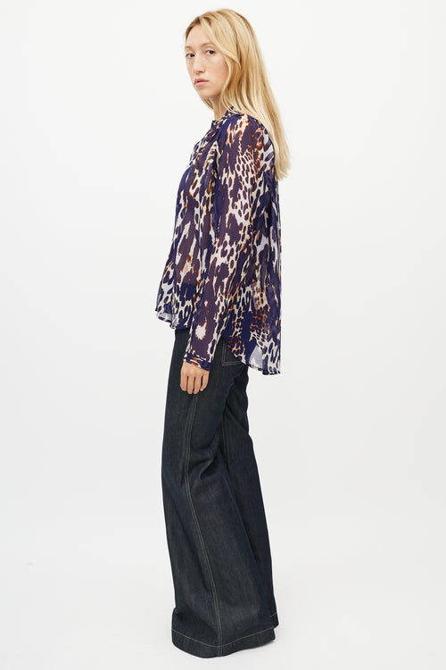 Smythe Blue & Multicolour Gathered Pattern Shirt