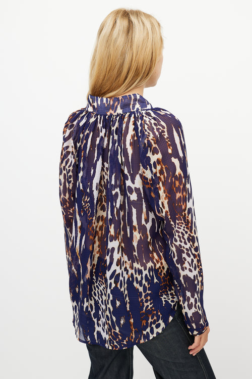 Smythe Blue & Multicolour Gathered Pattern Shirt