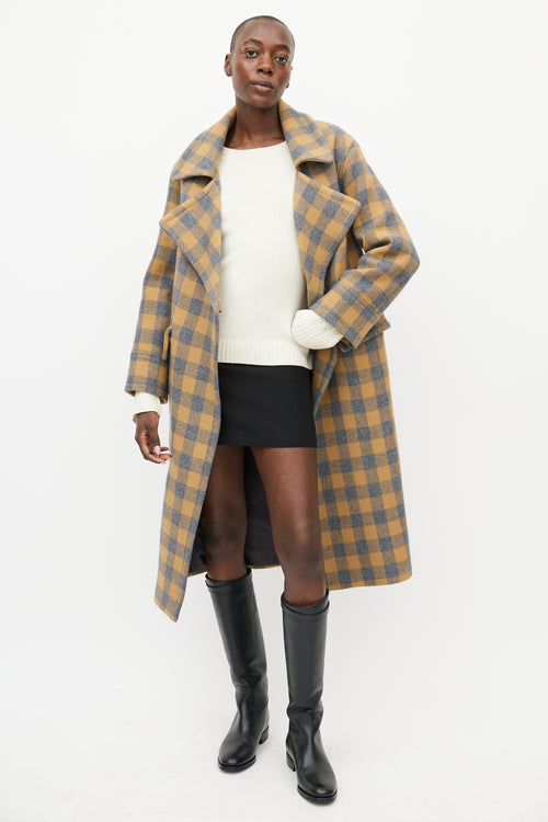 Smythe Blue & Brown Wool Checked Coat