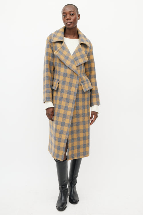 Smythe Blue & Brown Wool Checked Coat
