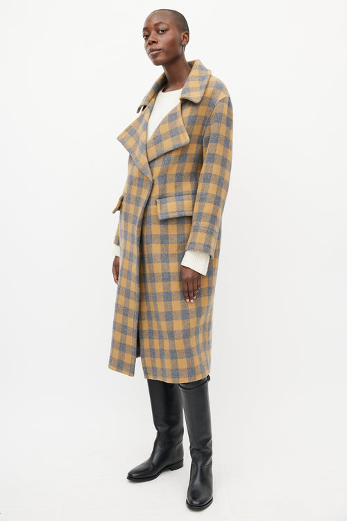 Smythe Blue & Brown Wool Checked Coat