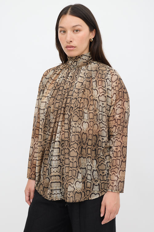 Smythe Brown & Black Printed Semi Sheer Top
