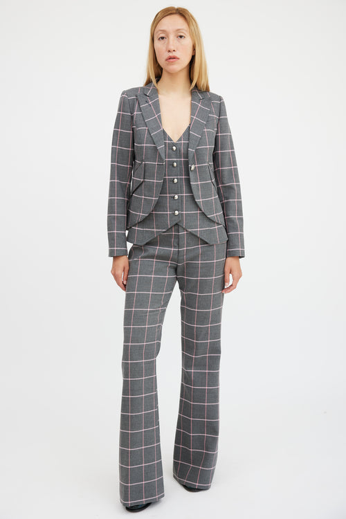 Smythe Grey & Pink Plaid Three Piece Suit