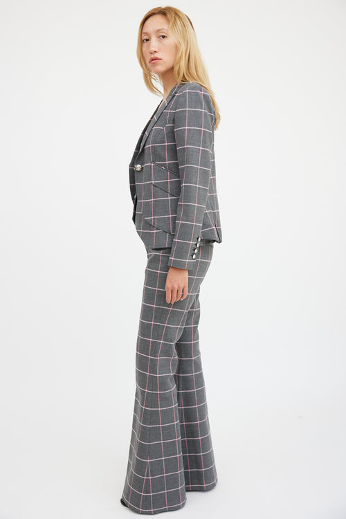 Smythe Grey & Pink Plaid Three Piece Suit