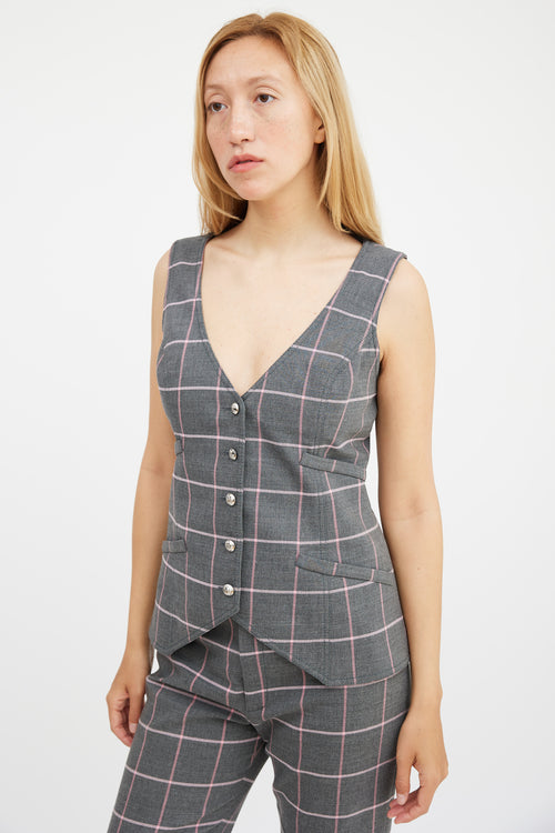 Smythe Grey & Pink Plaid Three Piece Suit