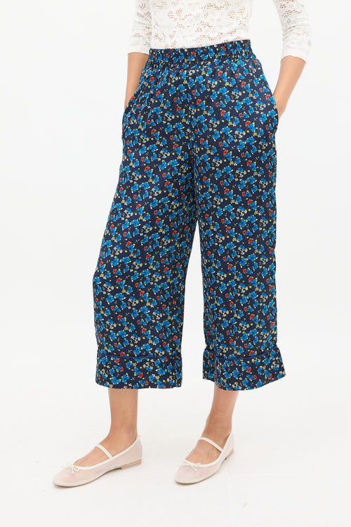 Smythe Navy & Multicolour Floral Wide Cropped Trouser