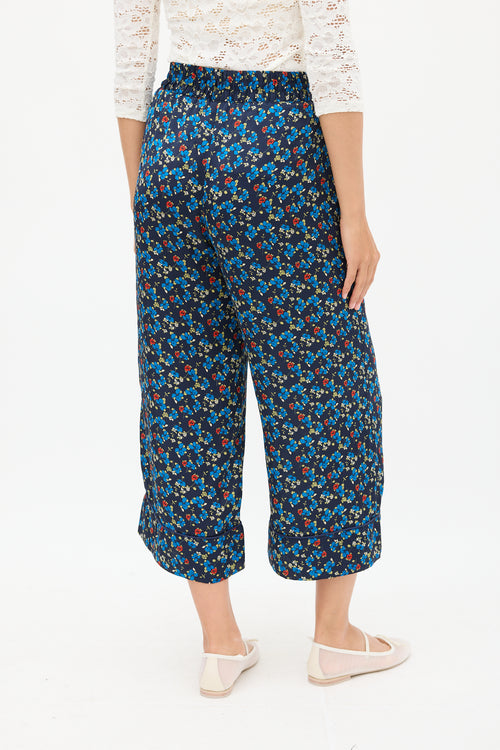 Smythe Navy & Multicolour Floral Wide Cropped Trouser