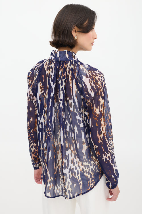 Smythe Navy & Multicolour Sheer Printed Shirt