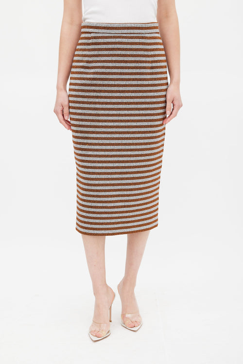 Smythe Orange & Silver Metallic Striped Pencil Skirt