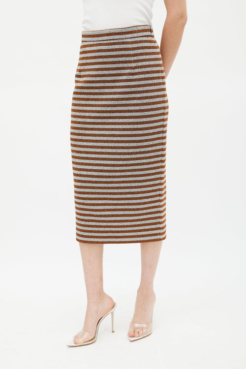 Smythe Orange & Silver Metallic Striped Pencil Skirt