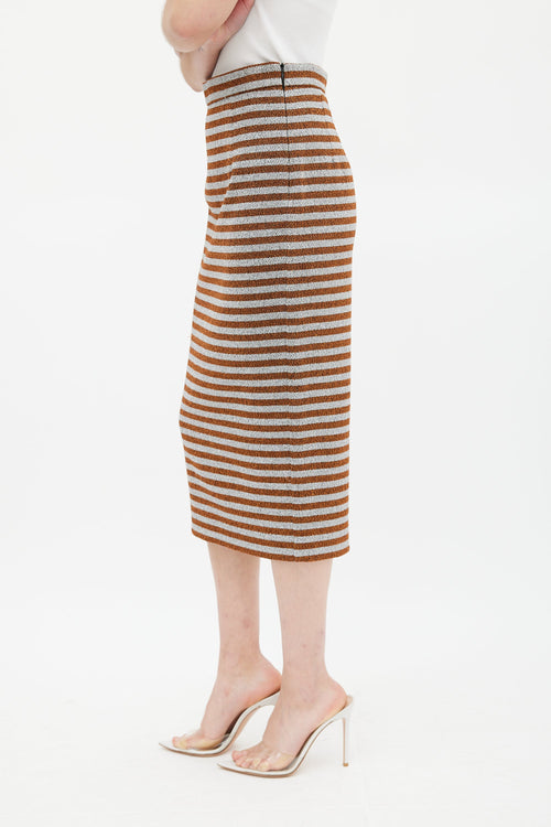Smythe Orange & Silver Metallic Striped Pencil Skirt